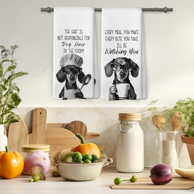 Mcehtle Funny Dachshund Kitchen Towels Set of 2, Dog Kitchen Accessories, Coffee Station Decor, Dog Chef Gift Hand Towel, Dining Room Decorative Tea Towel Dish Towels 16x24 Inch - Image 4